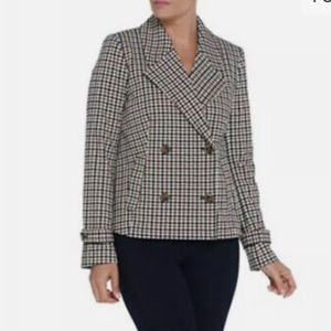 Dennis Basso Printed Luxe Crepe Double Breasted Jacket - Taupe/Black